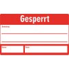 Quality assurance sign, text: "Gesperrt", (W) 30 mm, vinyl, 088.53-9-30X50-A, package with 5 pieces