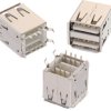 2 x USB-A socket, 8 pole, USB 2.0, solder connection, 614008235023