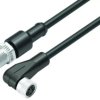 Sensor actuator cable, cable plug, straight to cable socket, angled, 4 pole, 1 m, PUR, black, 4 A, 77 3429 3408 50004-0100