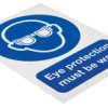 Znak nakazu, Sztywny plastik PP, Niebieski/biały, Eye Protection Must Be Worn-Tekst Angielski, szt. 1, Nie Znak