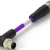 Sensor actuator cable, M12-cable plug, angled to M12-cable socket, straight, 2 pole, 0.5 m, PUR, purple, 4 A, TAB62A46501-001