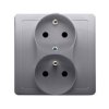 SIMON BASIC Gniazdo podwójne z uziemieniem z funkcją niezmienności faz z przesłonami z ramką 16A 250V zaciski śrubowe srebrny ma
