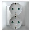 IMPRESJA Gniazdo podwójne z uziemieniem schuko z przesłonami torów prądowych kompletne z ramką srebro GP-2YSP/18 OSPEL