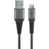 Kabel Tekstylny Micro Usb Na Usb-A Z Metalowymi Wtyczkami ( Szary / Srebrny)...
