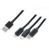 Przewód Lanberg Combo 3w1 USB typ A - microUSB + lightning + USB typ C 2.0 czarny, oplot materiałowy - 1,8m