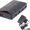 Renkforce RF-3806031 USB-Hub 4 porty USB-A USB 3.0 5 GBit/s z gniazdem szybkiego ładowania, z diodą LED statusu czarny