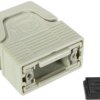 D-Sub connector housing, size: 1 (DE), straight 180°, angled 23°, cable Ø 3.3 to 14 mm, plastic, pebble gray, 09670090200