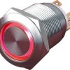 Vandal-proof pushbutton, 1 pole, silver, illuminated  (red), 5 A/250 V, mounting Ø 19 mm, IP65, PAV19BMFW2C6N