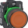 Pushbutton, unlabeled, illuminable, 1 Form A (N/O) + 1 Form B (N/C), waistband round, orange, front ring dark gray, mounting Ø 2