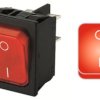 Rocker switch, red, 2 pole, On-Off, off switch, 10 (4) A/250 VAC, 6 (4) A/250 VAC, IP40, illuminated, printed, 1835.3102