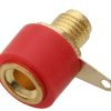 Gniazdo bananowe czerwone z pozłacanymi końcówkami 4mm 19A 60V