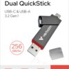 USB stick, 256 GB, USB-A/USB-C, USB 3.2, metallic gray, Verbatim 32041