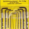 800 Hex key set, hexagon socket, sizes in inches, 10 pieces