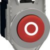 Pushbutton, labeled O, unlit, groping, 1 Form A (N/O) + 1 Form B (N/C), waistband round, red, front ring metal, mounting Ø 30.5