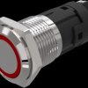 Vandal-proof pushbutton, silver, illuminated  (red), mounting Ø 16 mm, IP65/IP67, 82-4552.1114