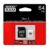 Goodram 3in1 - karta pamięci microSD 64GB 30MB/s UHS-I klasa 10 + adapter + czytnik