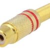 GCINCH-K-AUR-M Gniazdo RCA (cinch) na kabel złocone - z paskiem czerwonym - 10 x 43mm