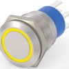 Vandal-proof pushbutton, 2 pole, silver, illuminated  (yellow), 5 A/250 V, mounting Ø 19.2 mm, IP67, 5-2213767-1