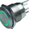 Vandal-proof pushbutton, 2 pole, silver, illuminated  (green), 0.05 A/24 V, mounting Ø 19.2 mm, IP66, MPI002/28/GN