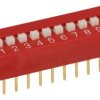Przełącznik; DIP switch; 10 torów; DIPS10CD; czerwony; przewlekany (THT); h=5,3 + suwak 1,3mm; 25mA; 24V DC; biały; RoHS