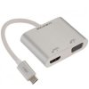 AUDA CableTime Adapter 2w1 Hub USB 3.1 typ-C -> HDMI 4K@60 + SVGA (D-Sub 15-pin) FHD@30 srebrny 15cm
