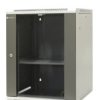 Szafa wisząca niedzielona 19 15U, drzwi blacha/szkło, ściągane osłony boczne z zamkiem, 600×600×770 szer./gł./wys. mm RAL: sza