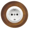 Gniazdo elektryczne Schuko okrągłe białe z ramką ciemne drewno, montaż podtynkowy, Ceramic Loft