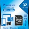 MicroSDHC card, 32 GB, with SD adapter, black, Verbatim 44083