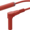 Safety measuring lead with (4 mm lamella plug, straight) to (4 mm lamella plug, angled), 2 m, red, PVC, 1.0 mm², CAT III, CAT IV