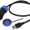 Gniazdo z przewodem; USB 3.0; SY2511C/SUSB3.0-06M; wtyk USB C z przewodem 0,6m; proste; czarny; skręcane; IP67; plastik; Weipu;