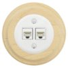 Gniazdo Ethernet Cat.6 x2 okrągłe białe ceramiczne podtynkowe z ramką drewnianą jasną - Ceramic Loft