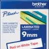 TZE-222 Laminated labelling tape, red on white, 9 mm