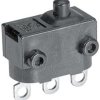 Subminiature snap-action switch, On-On, solder connection, pin plunger, 1.3 N, 4 A/12 VDC, IP40, 1056.0351