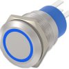 Vandal-proof pushbutton, 1 pole, silver, illuminated  (blue), 5 A/250 V, mounting Ø 19.2 mm, IP67, 1-2213764-9