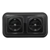 2x Gniazdo elektryczne Schuko kwadratowe z ramką podwójną, czarne, montaż podtynkowy, Ceramic Loft