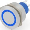 Vandal-proof pushbutton switch, 2 pole, silver, illuminated  (blue), 3 A/250 VAC, mounting Ø 25.2 mm, IP67, 3-2317656-9
