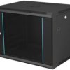 Szafka rack wisząca 19 9U 600x450, drzwi szklane, kolor czarny FLAT PACK