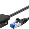 Extension cable with mounting flange, RJ45 plug, straight to RJ45 socket, straight, Cat 6A, S/FTP, LSZH, 3 m, black, 65644