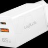 PA0371 USB charger, 65 W, 1x USB-C PD, 1x USB-A QC, GaN, white