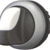 Toggle switch, unlit, groping, waistband round, black, front ring silver gray, 40°, mounting Ø 22.5 mm, 216865