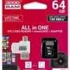 Karta pamięci z adapterem i czytnikiem kart GoodRam All in one M1A4-0640R12 (64GB Class 10 Adapter, Czytnik kart MicroSDHC, Kart
