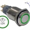 Przycisk chwilowy 16mm; płaski LED zielony 12V