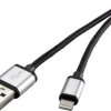 Renkforce Kabel USB USB 2.0 Złącze męskie USB-A, Złącze męskie Lightning 1.50 m ciemnoszary w rękawie RF-3969330