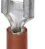 Insulated flat plug sleeve with branch, 6.3 x 0.8 mm, 0.5-1.5 mm², AWG 20-16, brass, red, 3240529