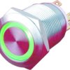 Vandal-proof pushbutton, 1 pole, silver, illuminated  (green), 5 A/250 V, mounting Ø 19 mm, IP65, PAV19BMFS2F6N