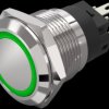 Vandal-proof pushbutton, silver, illuminated  (green), mounting Ø 19 mm, IP65/IP67, 82-5151.1133