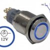 Przycisk chwilowy 16mm; płaski LED niebieski 12V
