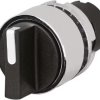 Toggle switch, 2 switching positions, unlit, latching, waistband round, black/white, front ring silver, 90°, mounting Ø 22.3 mm,