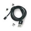 Przewód magnetyczny Rebel 3w1 USB typ A - microUSB, USB typ C, lightning - czarny, oplot materiałowy - 1m
