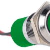 Lampka kontrolna do montażu panelowego 12V dc, zielona 14mm LED Chrom Wyprowadzenia RS PRO